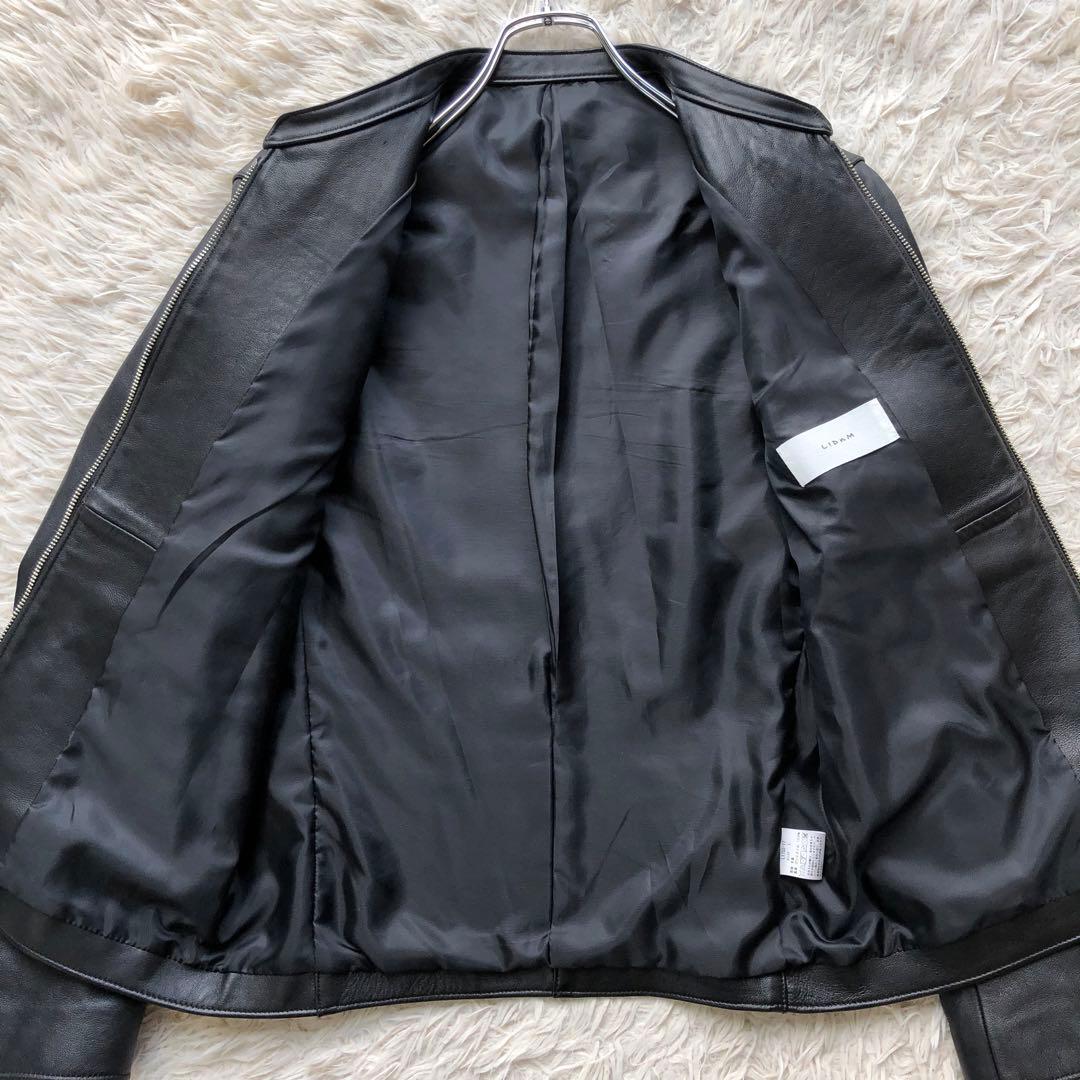 【ほぼ未使用 希少L】リドム　シングルライダースジャケット　黒　Wジップ 羊革