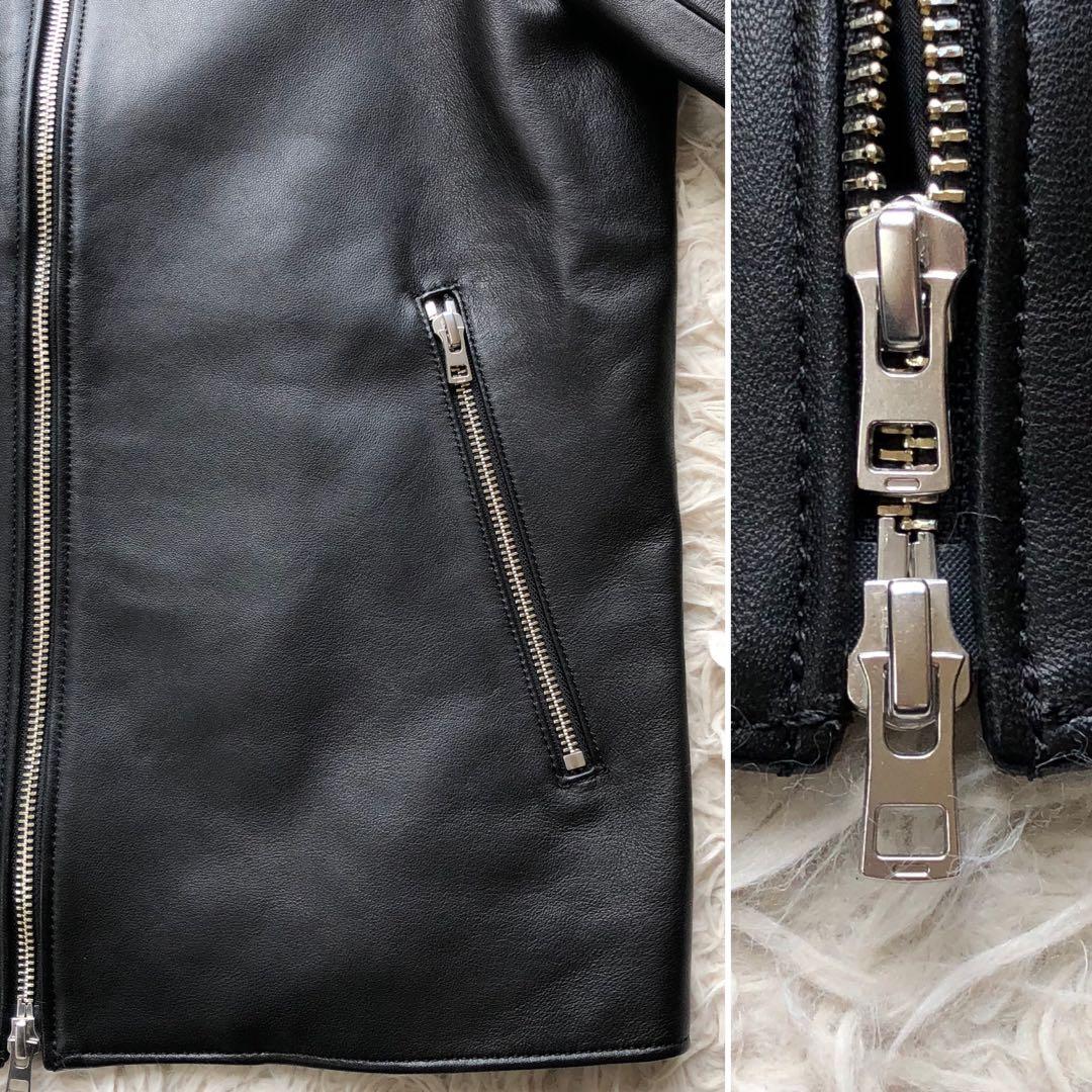 【ほぼ未使用 希少L】リドム　シングルライダースジャケット　黒　Wジップ 羊革