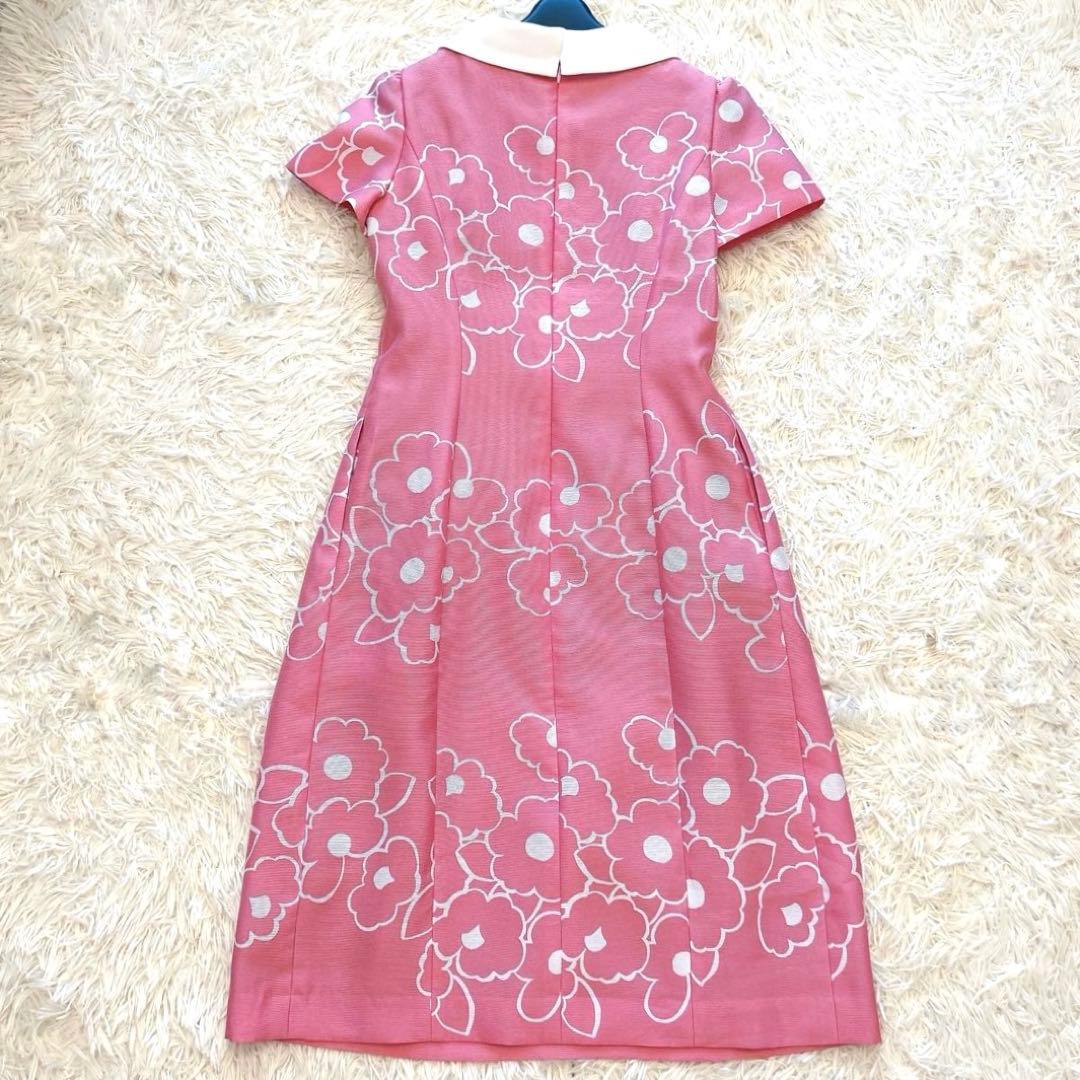 極美品✨エムズグレイシー　カメリアフレアワンピース　フラワープリント　リボン36