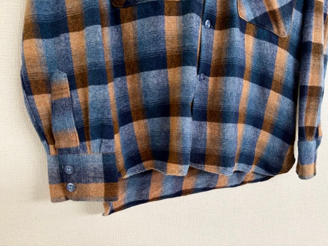 超スペシャル 70s Sears オンブレ ウール ループ シャツ S ネイビー