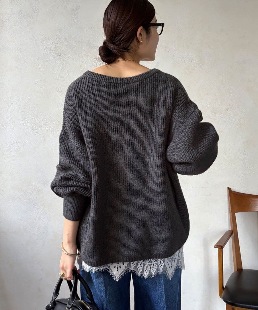 DouDou ドゥドゥ　ニット ウール混スキッパープルオーバー