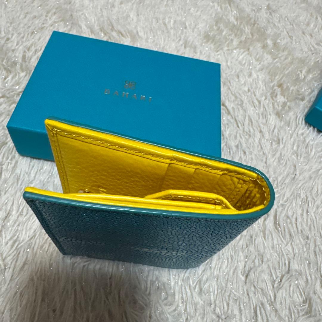 【BAHARI】ガルーシャ★ミニ折り財布★ポリッシュターコイズブルー（美品）