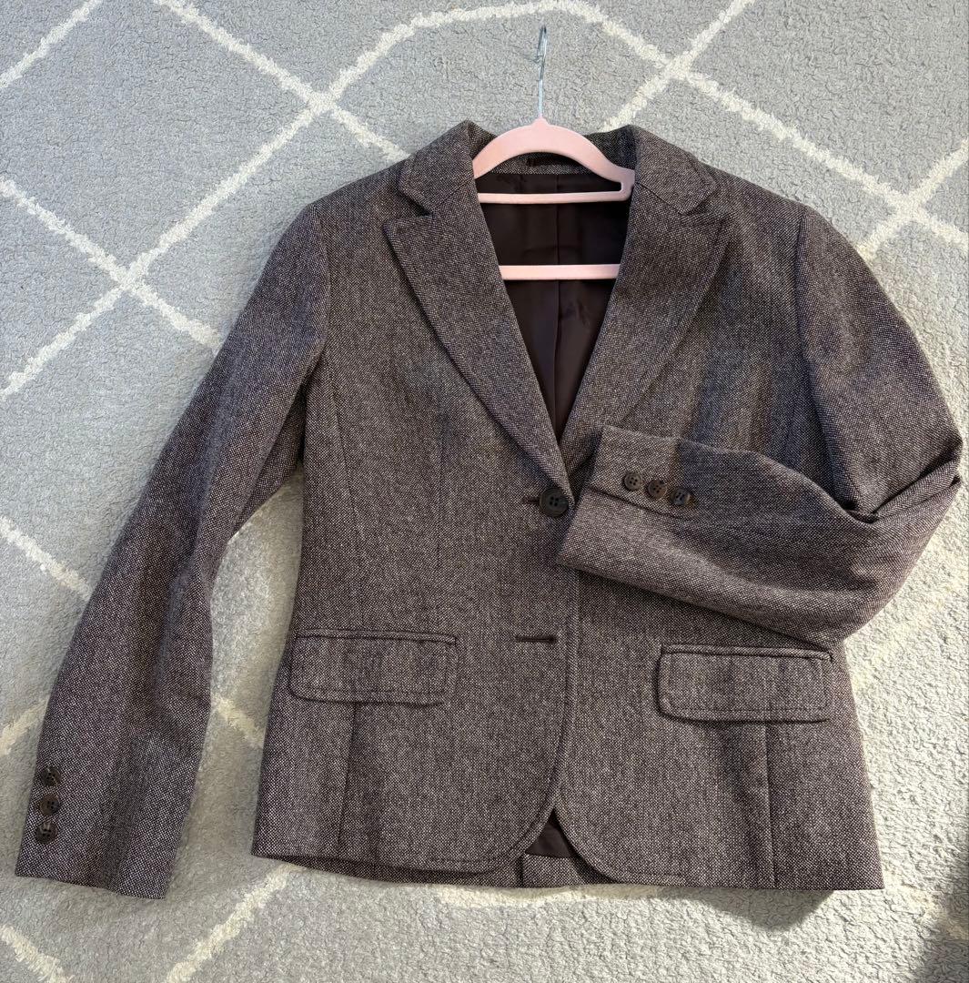 ブラウン系ウール混紡 パンツスーツ 上下セット 美品 L-LL