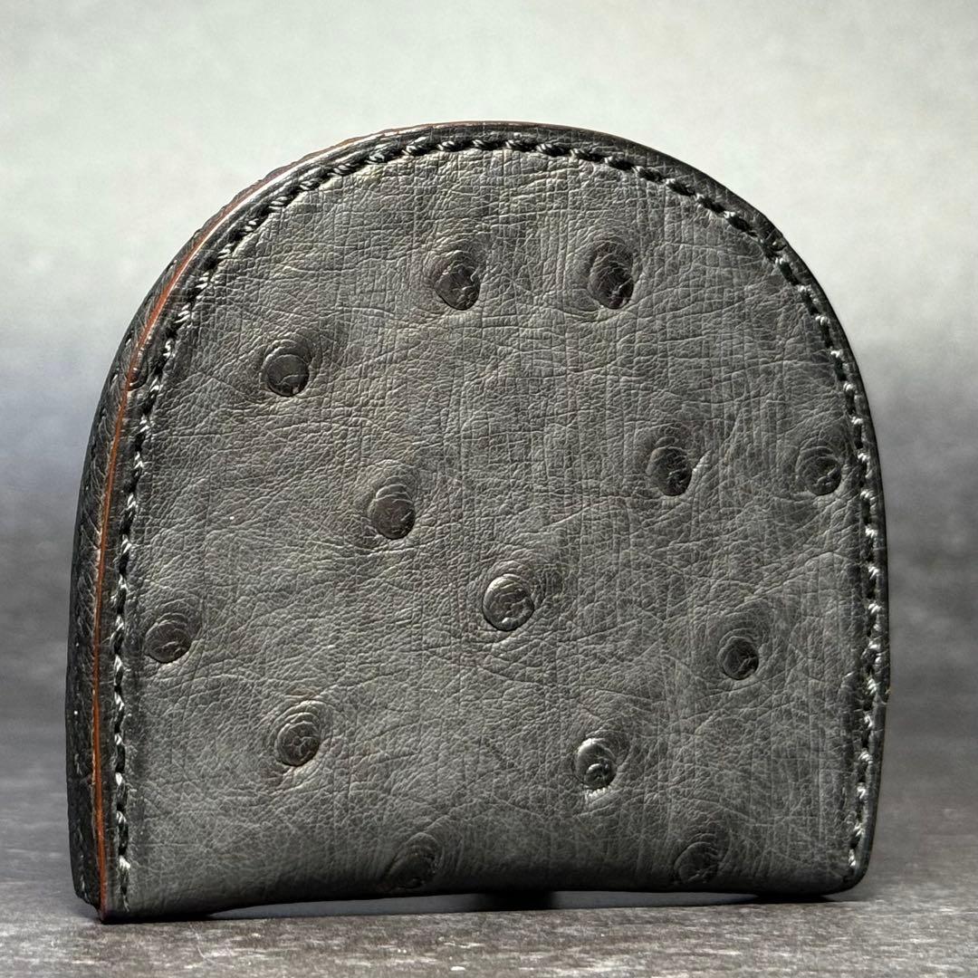 新品未使用 オーダー品 ガンゾ オーストリッチ チャコールグレー 馬蹄小銭入れ