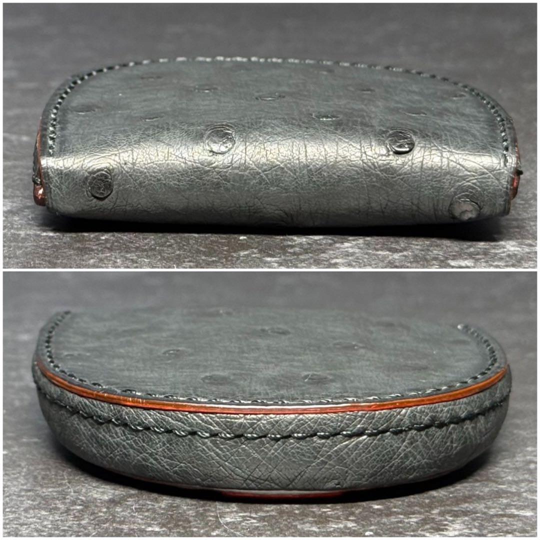 新品未使用 オーダー品 ガンゾ オーストリッチ チャコールグレー 馬蹄小銭入れ