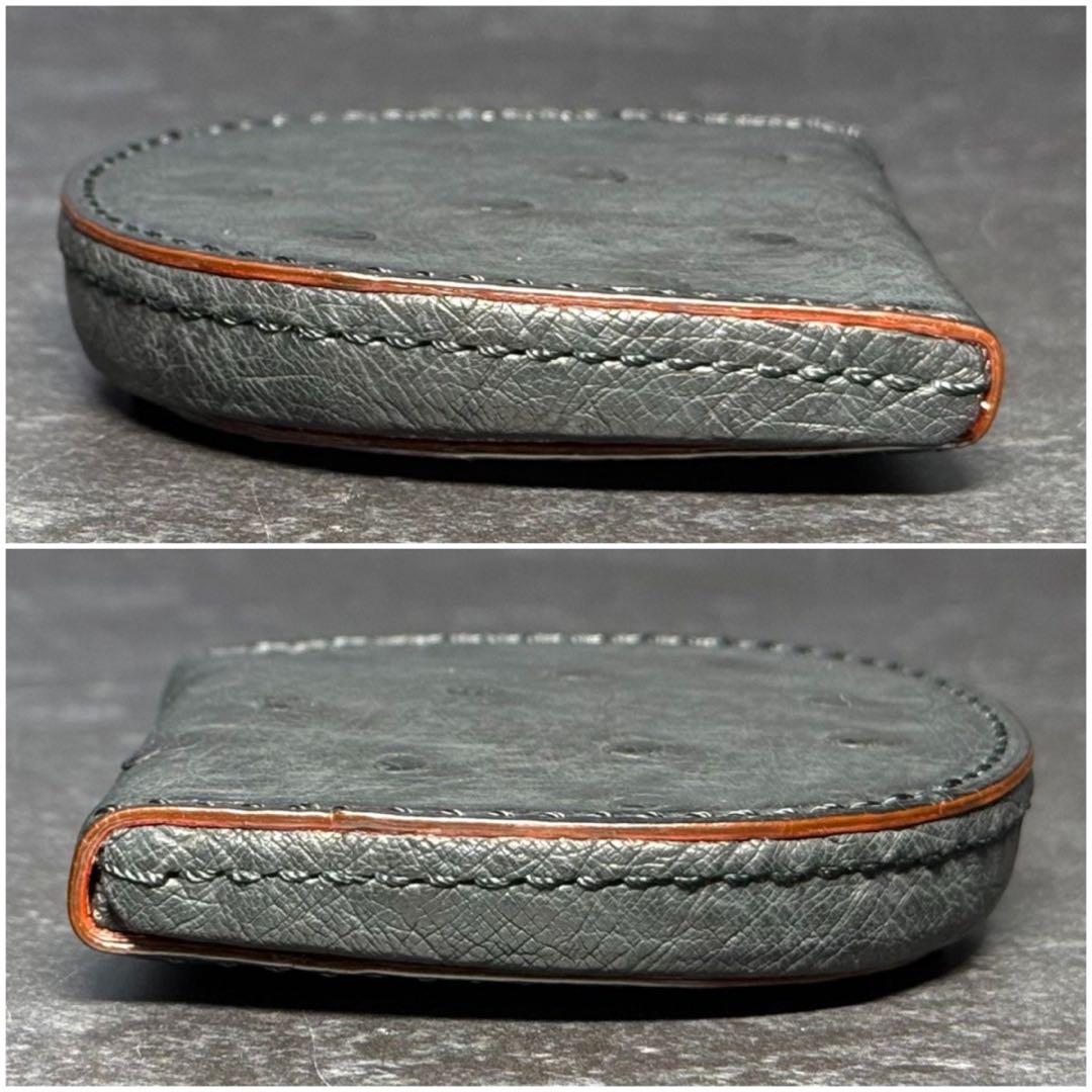 新品未使用 オーダー品 ガンゾ オーストリッチ チャコールグレー 馬蹄小銭入れ