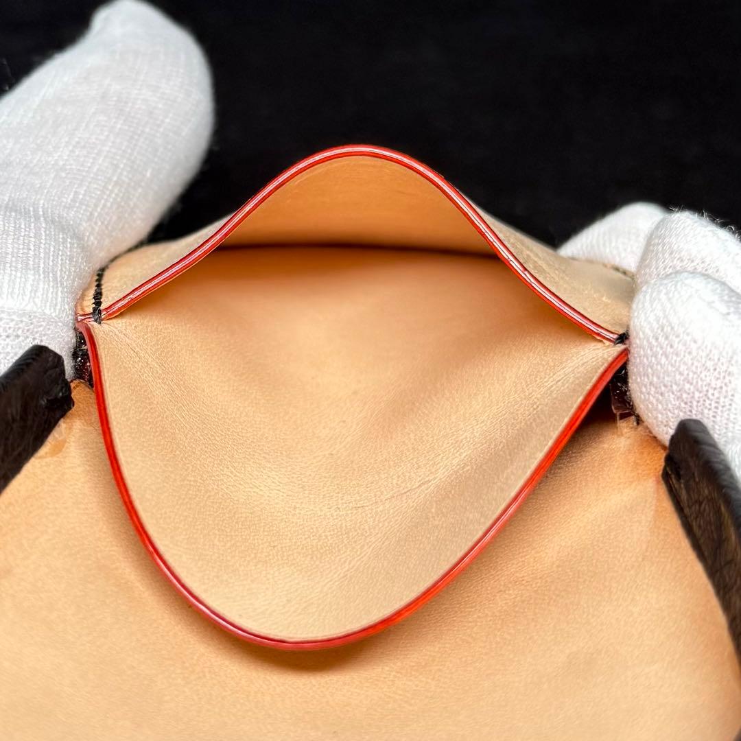 新品未使用 オーダー品 ガンゾ オーストリッチ チャコールグレー 馬蹄小銭入れ