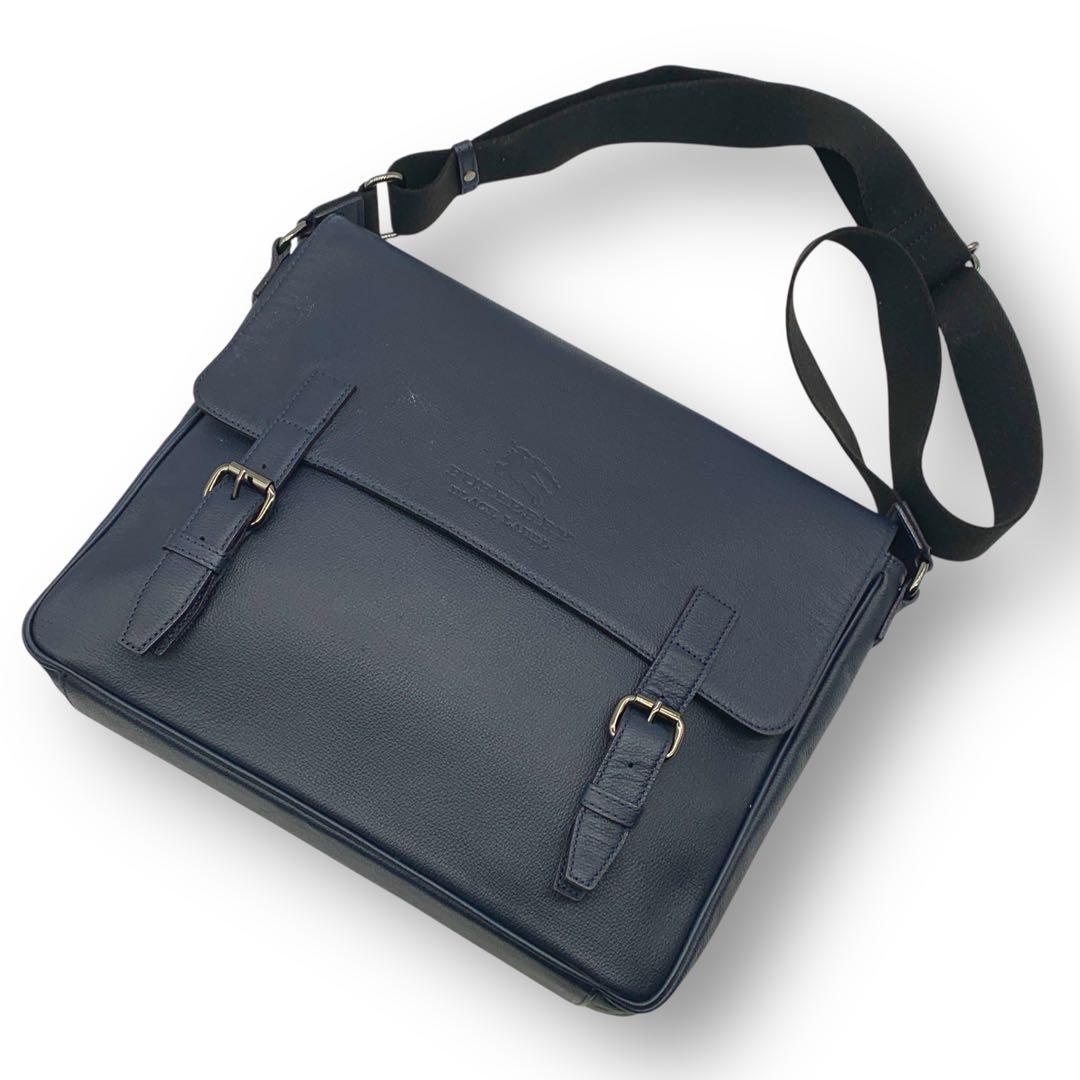 Burberry バーバリーブラックレーベル メッセンジャーバッグ 紺色 レザー