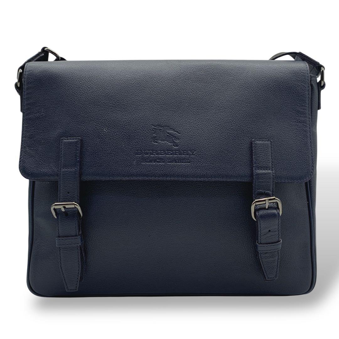 Burberry バーバリーブラックレーベル メッセンジャーバッグ 紺色 レザー