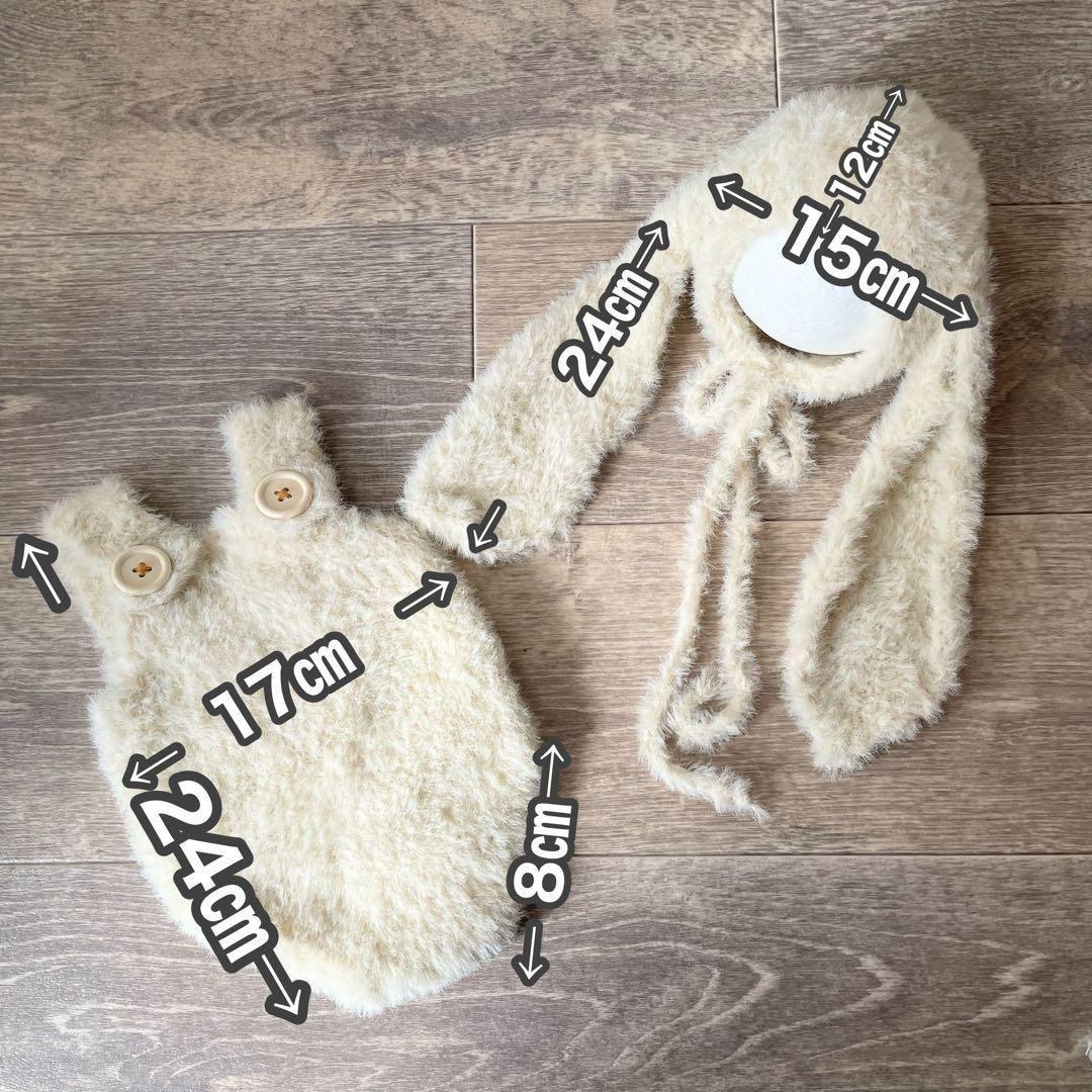 ふわふわアイボリー♪うさぎ耳帽子とロンパース ニューボーンフォト衣装 ボンネット