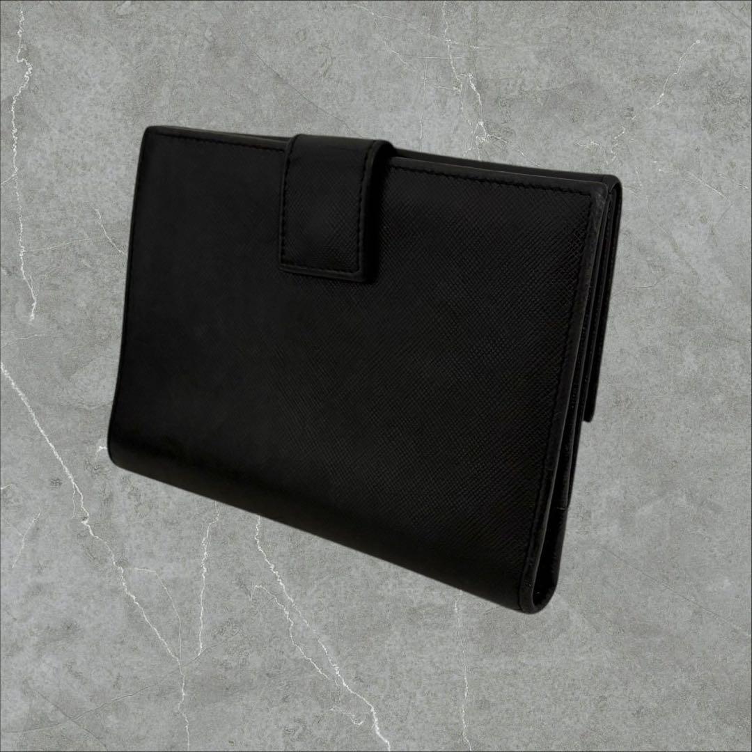極美品✨ PRADA プラダ 三つ折り財布 サフィアーノ ブラック 三角ロゴ