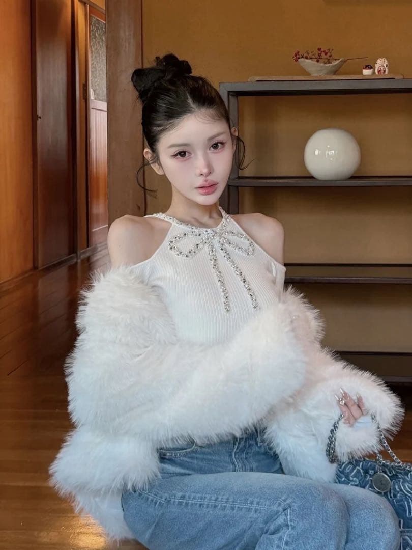 ♡ ダーリッチ Darich ♡ リボンビジューアメスリニットトップス