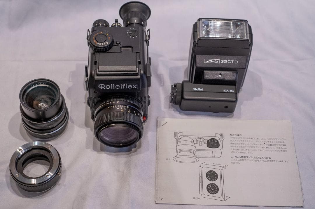 ローライフレックスSL2000F ジャンク　レンズ2本、アダプター、ストロボつき