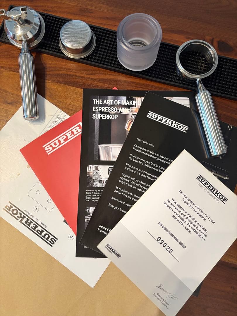 【美品】Superkop エスプレッソマシン、ボトムレスポルタフィルター付