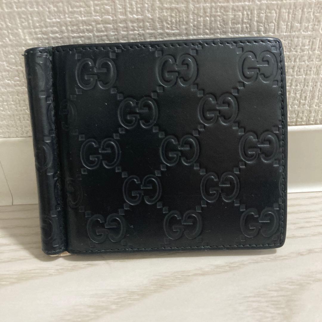 ✨超美品✨GUCCI　マネークリップ　シマレザー　ブラック　GG総柄