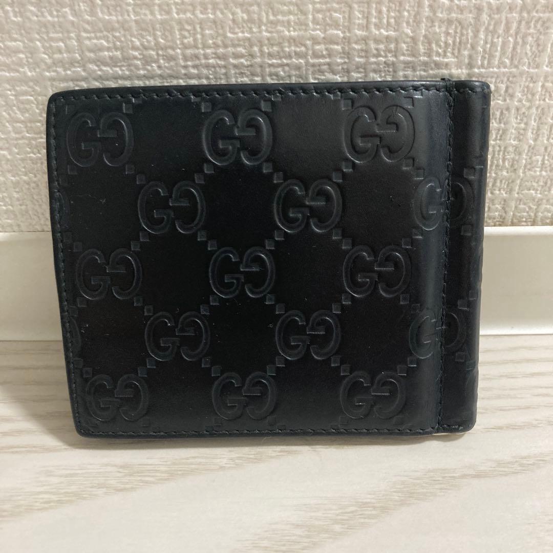 ✨超美品✨GUCCI　マネークリップ　シマレザー　ブラック　GG総柄