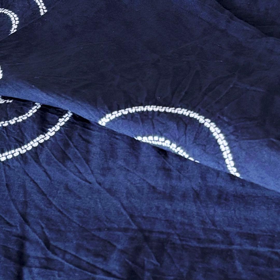 新品　しつけぬい付き　手縫　有松絞り　茄子紺色　風鈴　渦　綿　古典柄　浴衣単品