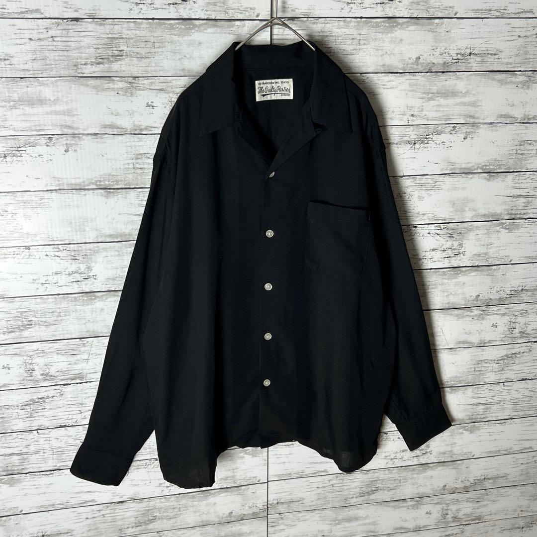 3474M【美品】ワコマリア☆50'S オープンカラー 長袖シャツ ブラック