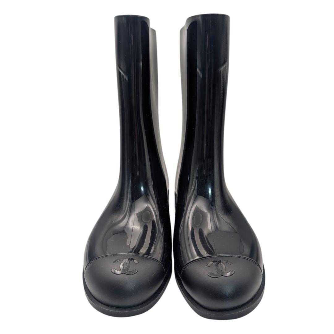 シャネル レインブーツ ココマーク ラバー ブラック 長靴 37 23cm
