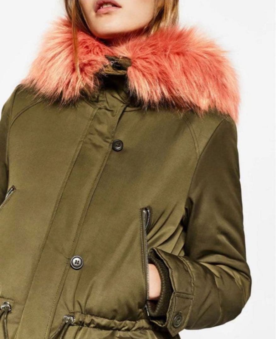 美品 幻の逸品 人気即完売品 ZARA ザラ ピンクファーモッズコート N-3B