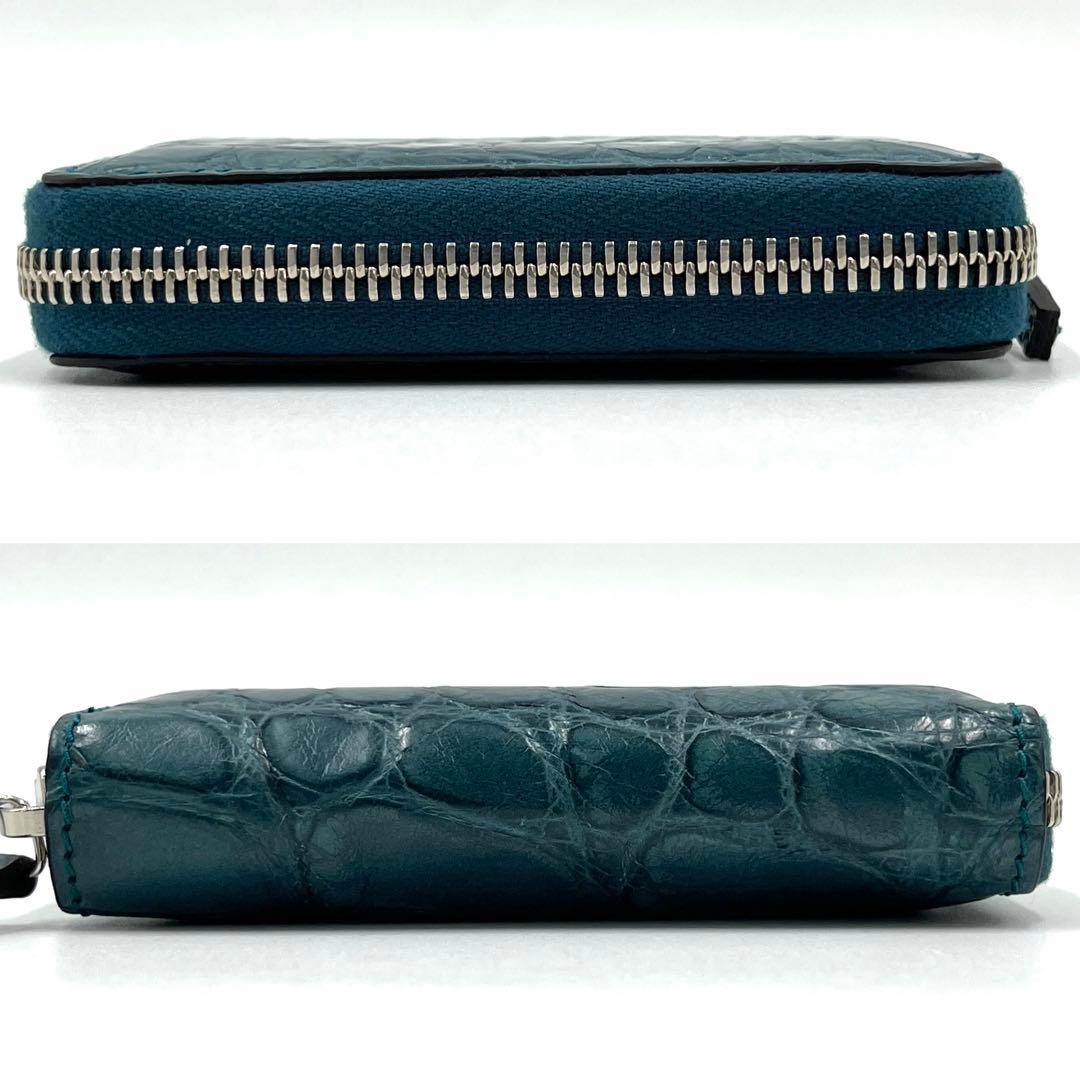 【未使用保管品】グッチ ケース クロコ ラウンドジップ ターコイズブルー