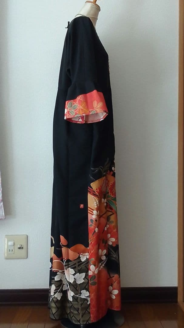 着物リメイクワンピース 留袖ドレス萩と菊 落款あり作家物