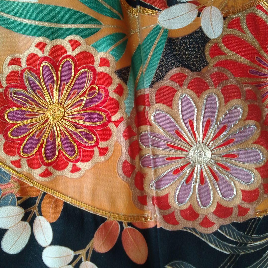 着物リメイクワンピース 留袖ドレス萩と菊 落款あり作家物