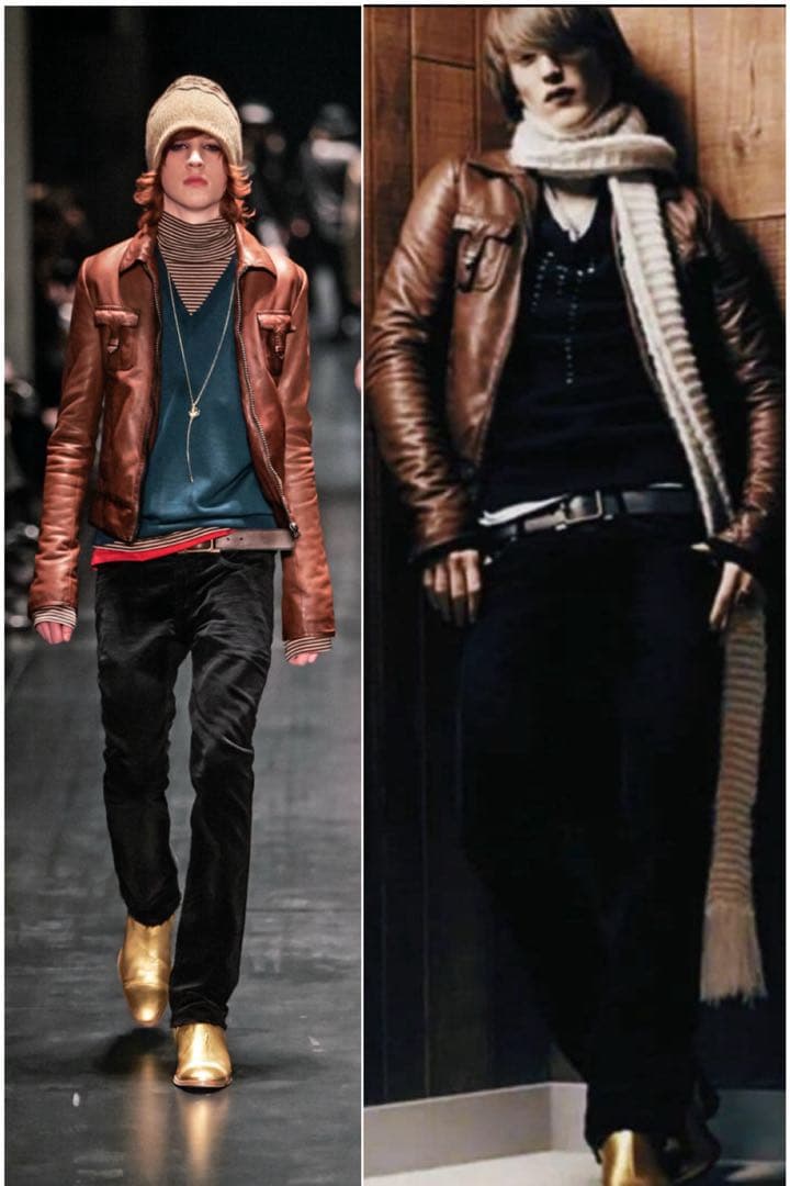 超名作05AW DiorHommeブラウンレザージャケット 50 エディスリマン