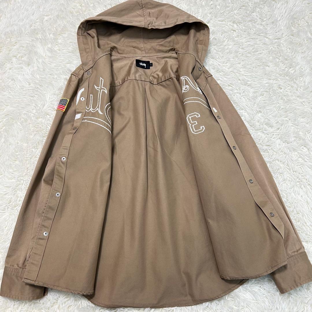 STUSSY 35thベースボールジャケット　ベージュ　L　フード　コットン