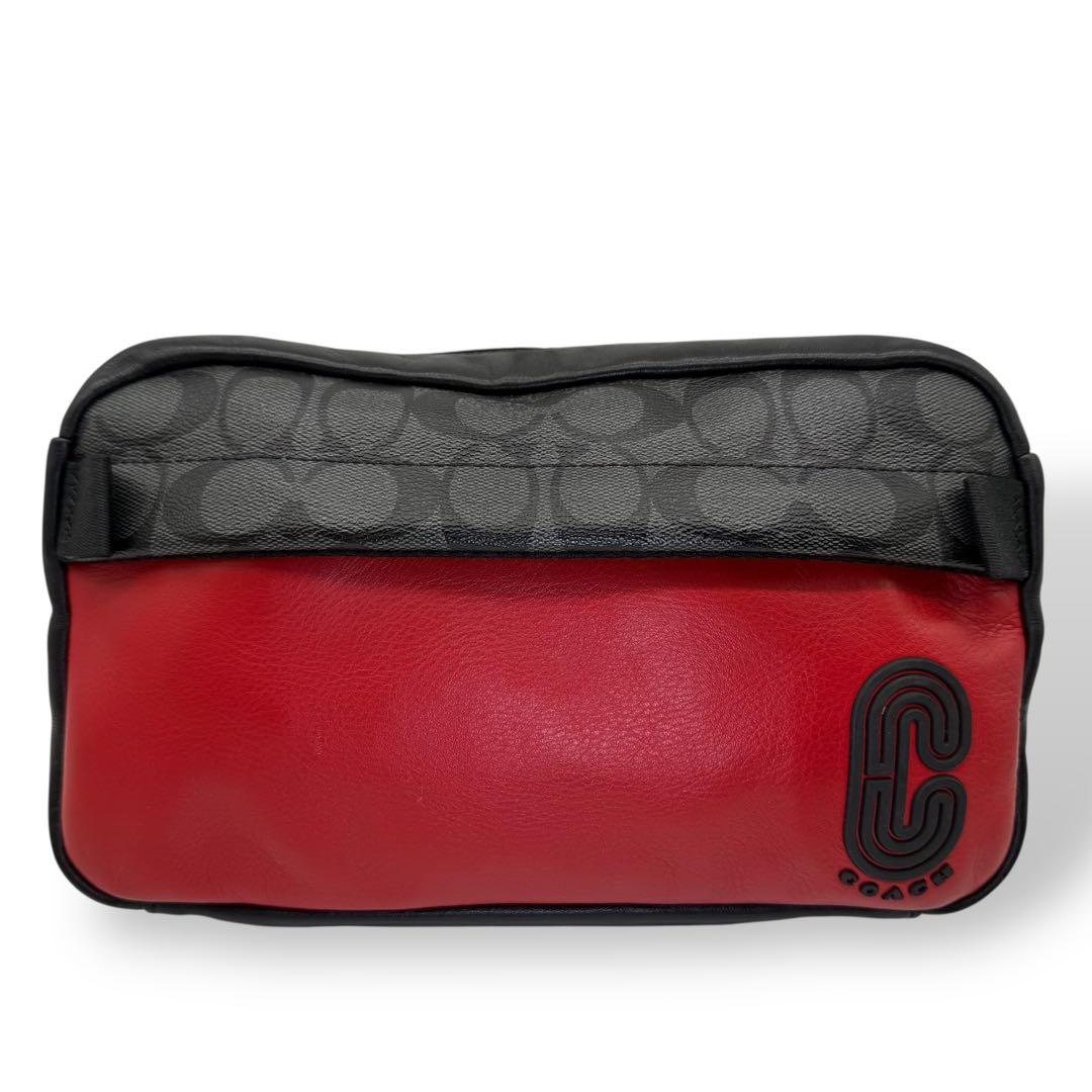 【美品】COACH コーチ ボディバッグ PVC メンズ ウエストポーチ 赤黒