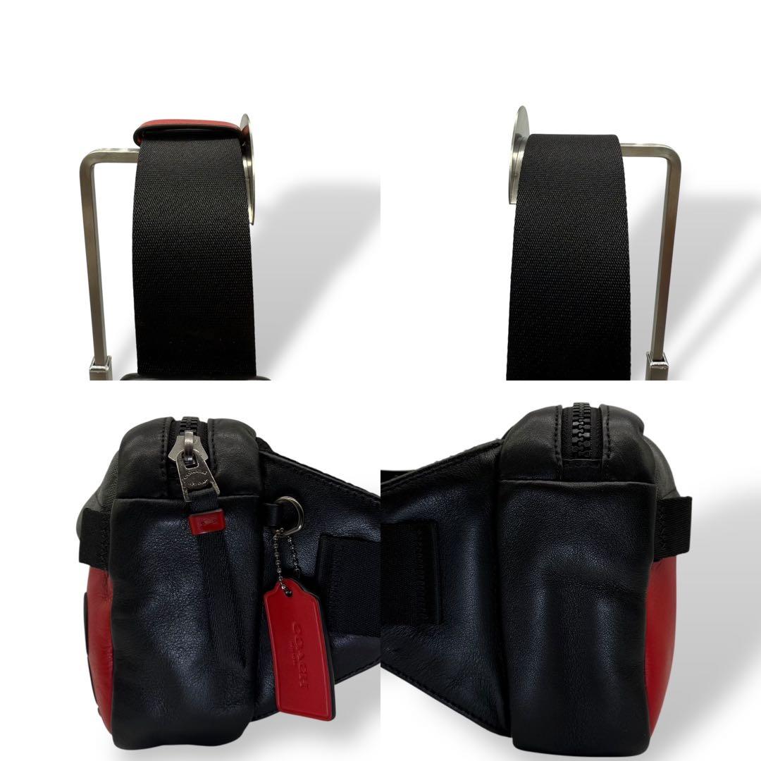 【美品】COACH コーチ ボディバッグ PVC メンズ ウエストポーチ 赤黒