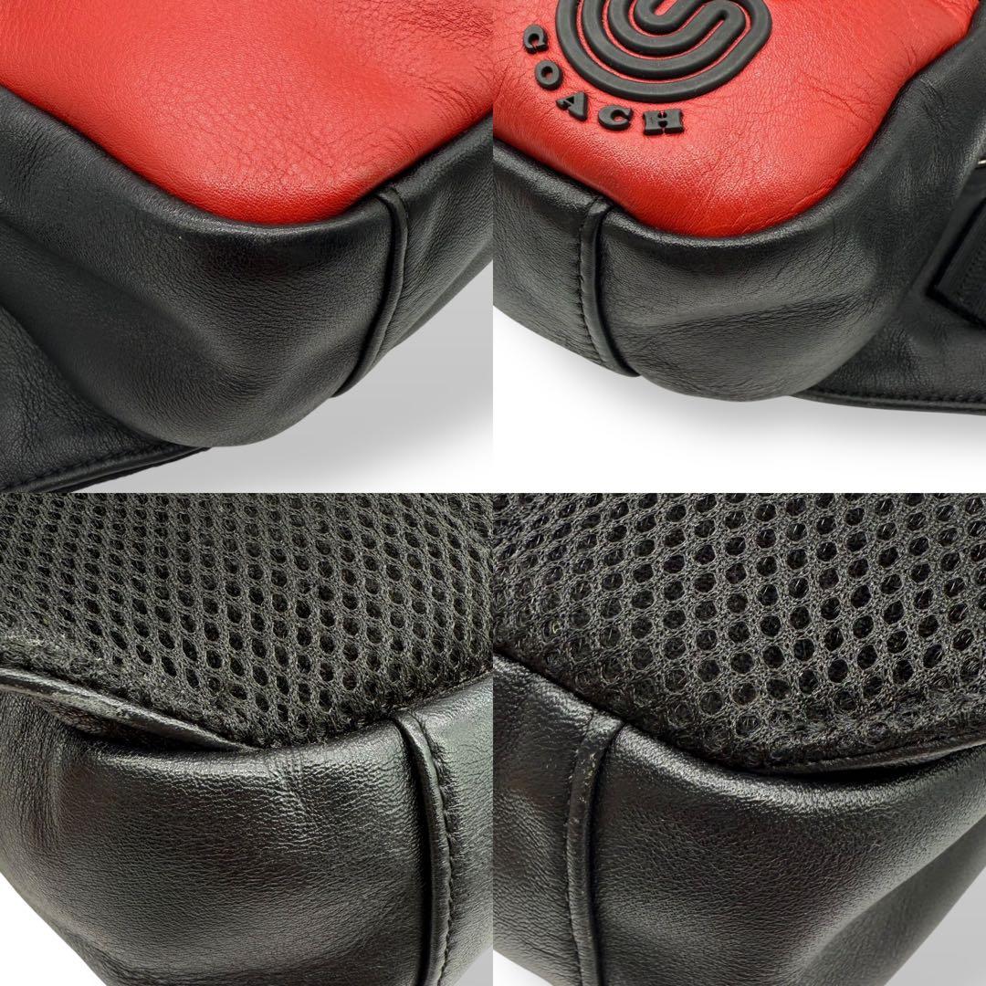 【美品】COACH コーチ ボディバッグ PVC メンズ ウエストポーチ 赤黒