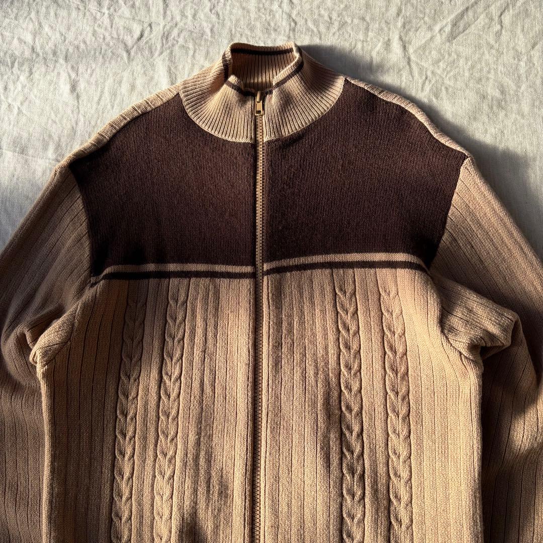 【希少】OLD STUSSY バイカラー ジップニット ブラウン ベージュ M