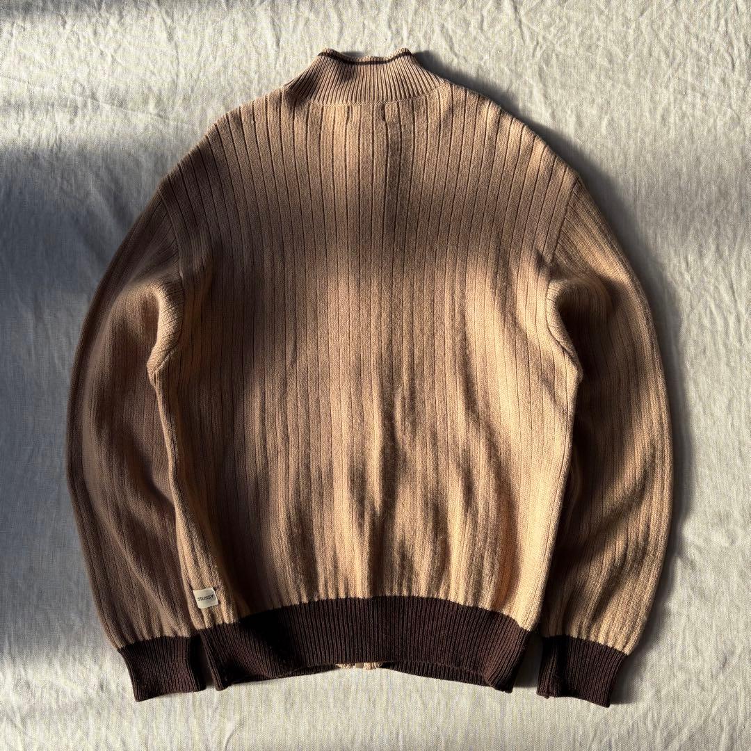 【希少】OLD STUSSY バイカラー ジップニット ブラウン ベージュ M