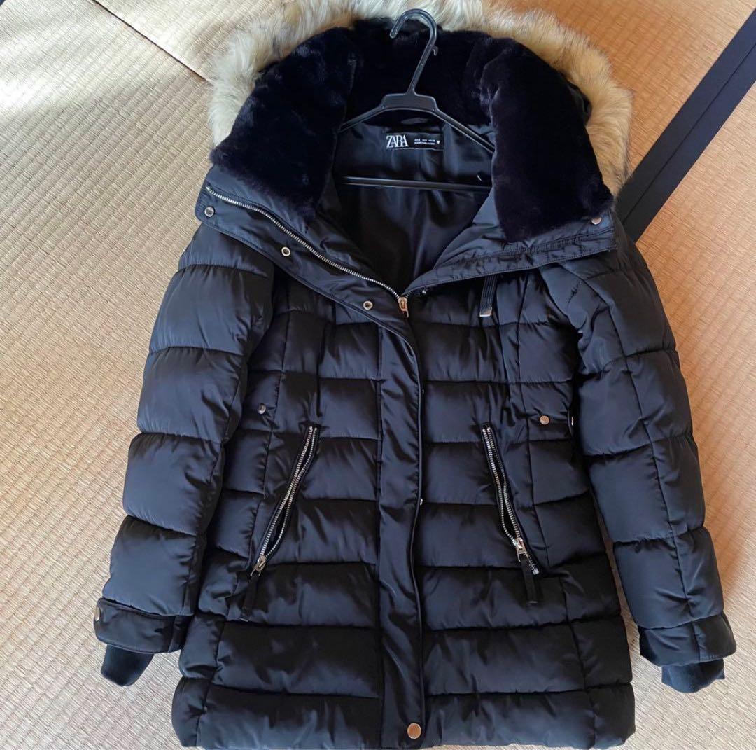 ZARA 大人気　ブラック ファー付きダウンジャケット
