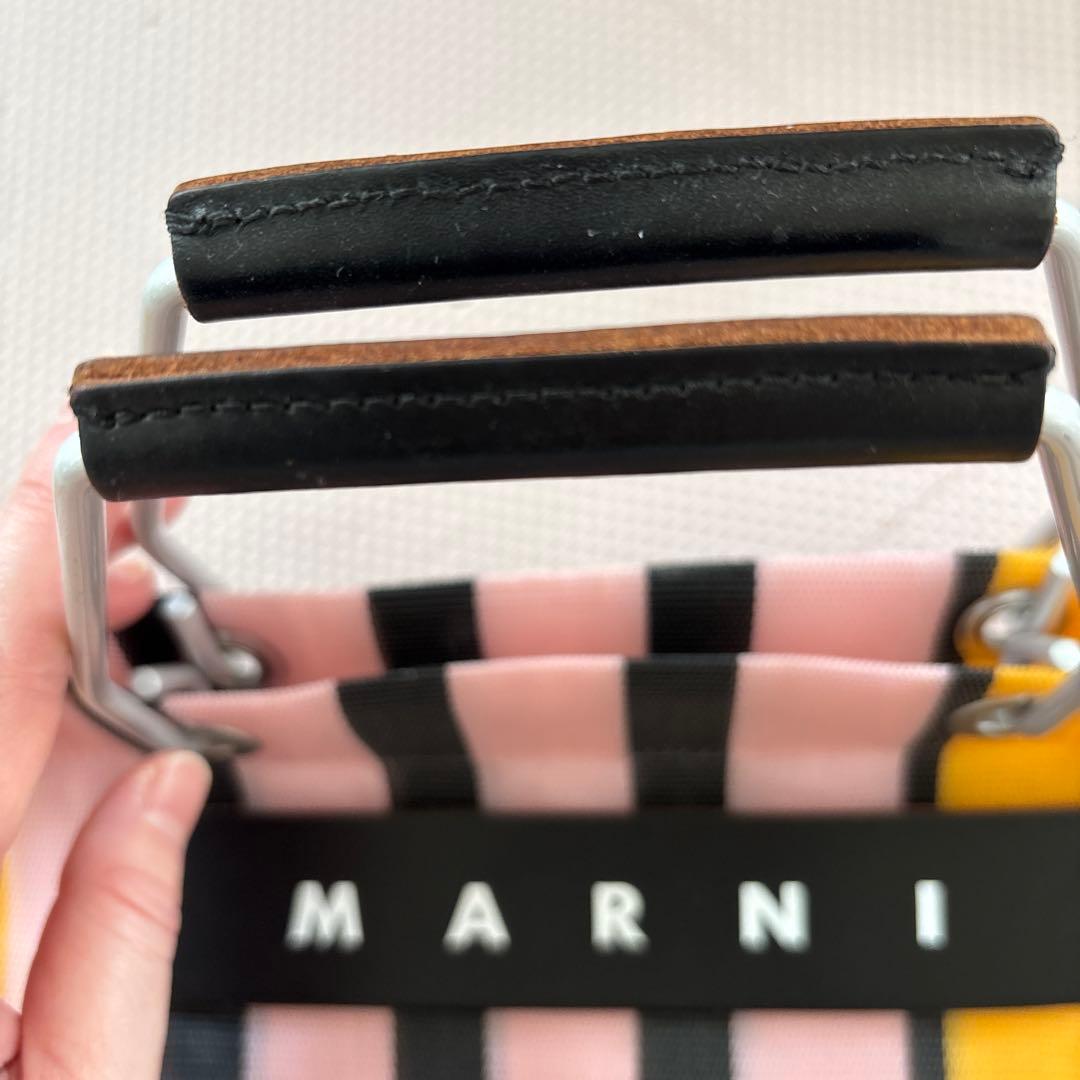 美品⭐️MARNIマルニ布袋付き可愛いピンク系ストライプ　メッシュトートバッグ