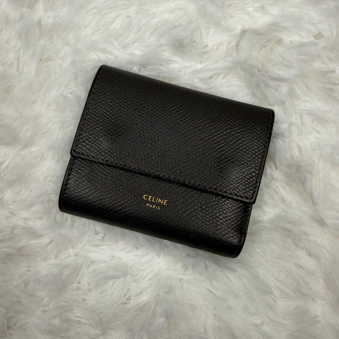 CELINE セリーヌ 三つ折り財布 スモールウォレット レザー グレー　黒