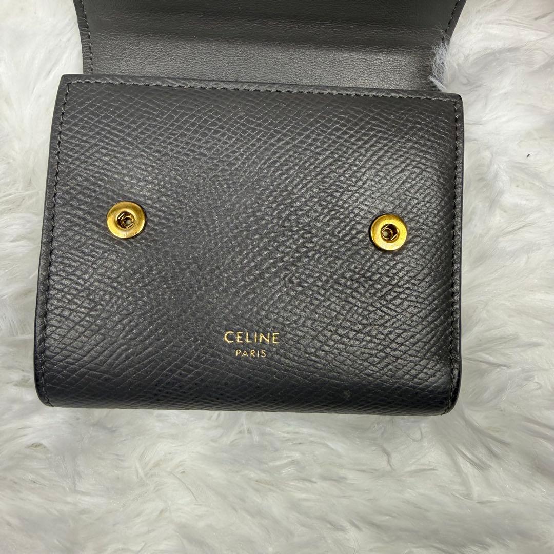 CELINE セリーヌ 三つ折り財布 スモールウォレット レザー グレー　黒