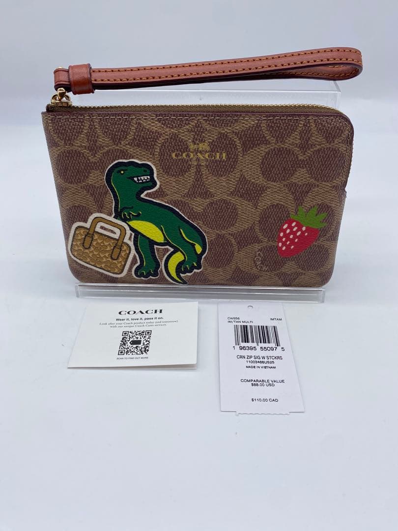 【COACH/CW856】ポーチ ステッカープリント恐竜 いちごダイスダイナソー