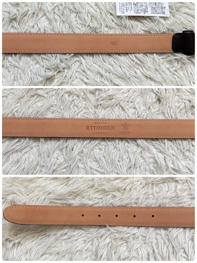 未使用タグ付き　エッティンガー　90 本革レザーベルト　ダークブラウン　メンズ