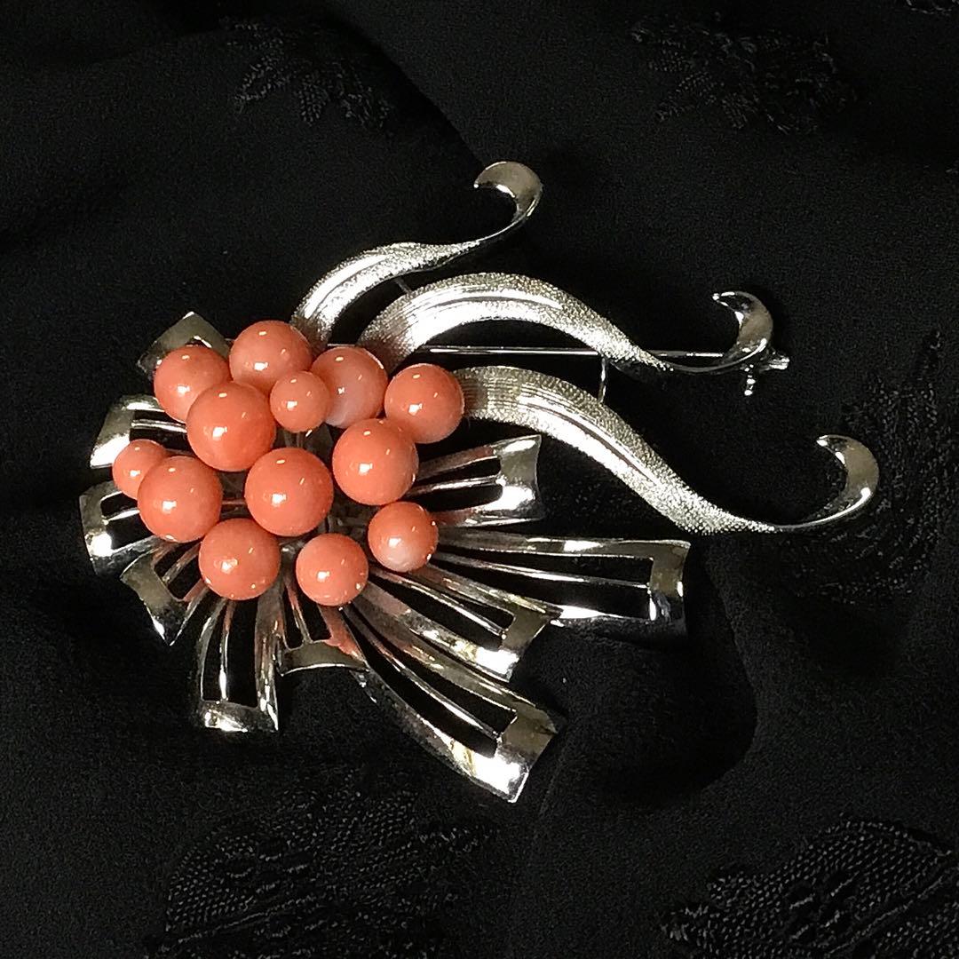 ブローチ◆珊瑚 / シルバー◆金工 コーラル サンゴ