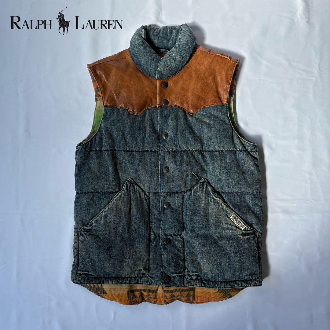 Ralph Lauren 中綿ベスト ネイティブ柄 デニム レザー切り替え