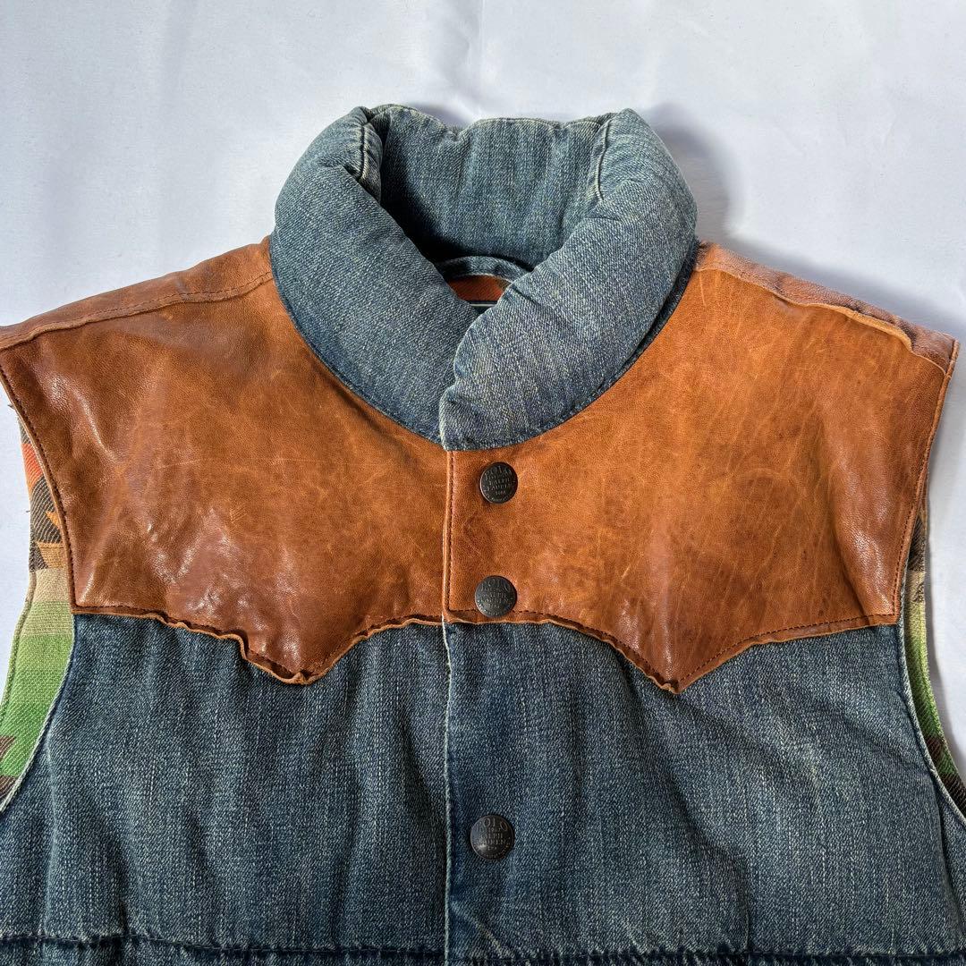 Ralph Lauren 中綿ベスト ネイティブ柄 デニム レザー切り替え