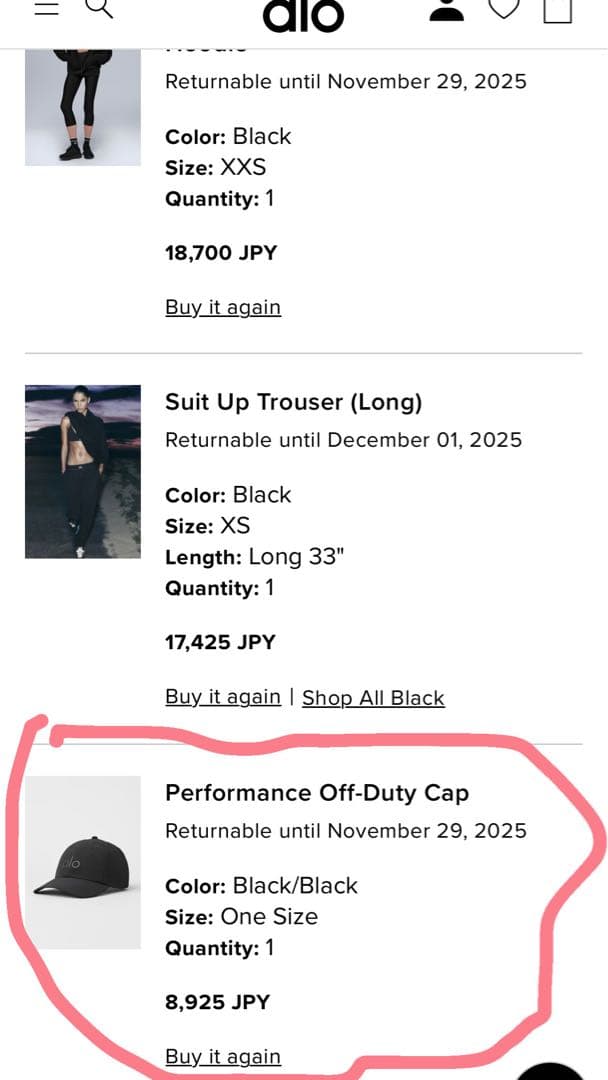 alo ブラックキャップPerformance Off-Duty Cap