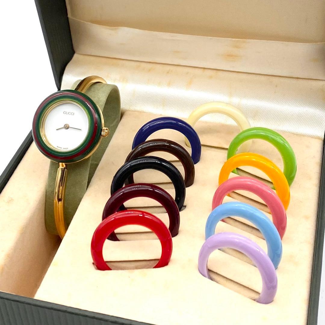 良品☆稼働　新品電池　グッチ　チェンジベゼル　レディース腕時計