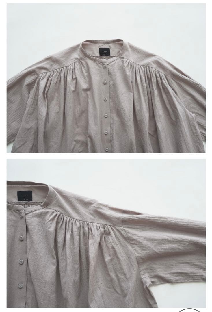 オオカミと月灯りのかぐや　ライトグレーコットンブラウス　ギャザー