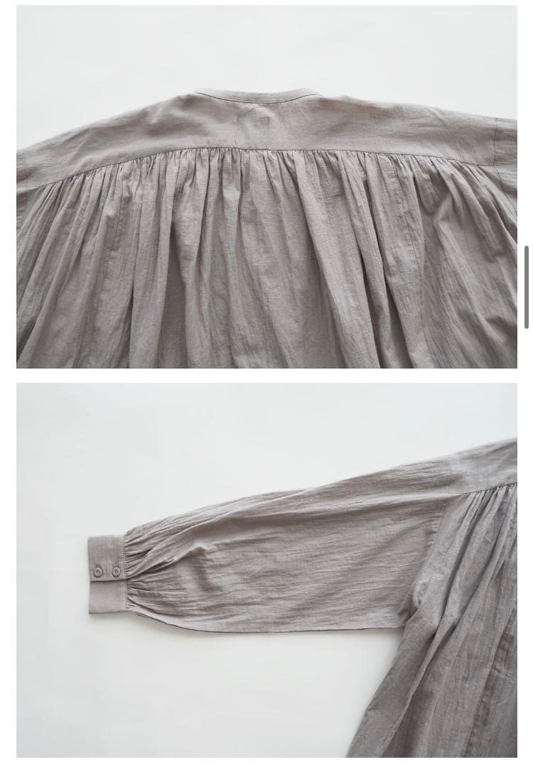 オオカミと月灯りのかぐや　ライトグレーコットンブラウス　ギャザー