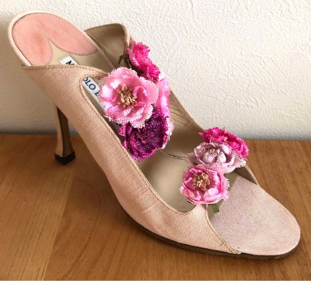 MANOLO BLAHNIK マノロブラニク　ピンク　薔薇　37 ヴィンテージ