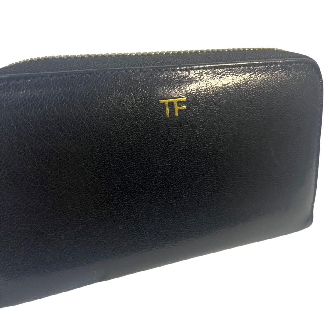 TOM FORD ラウンドファスナー　長財布　TFロゴ　ゴールド金具