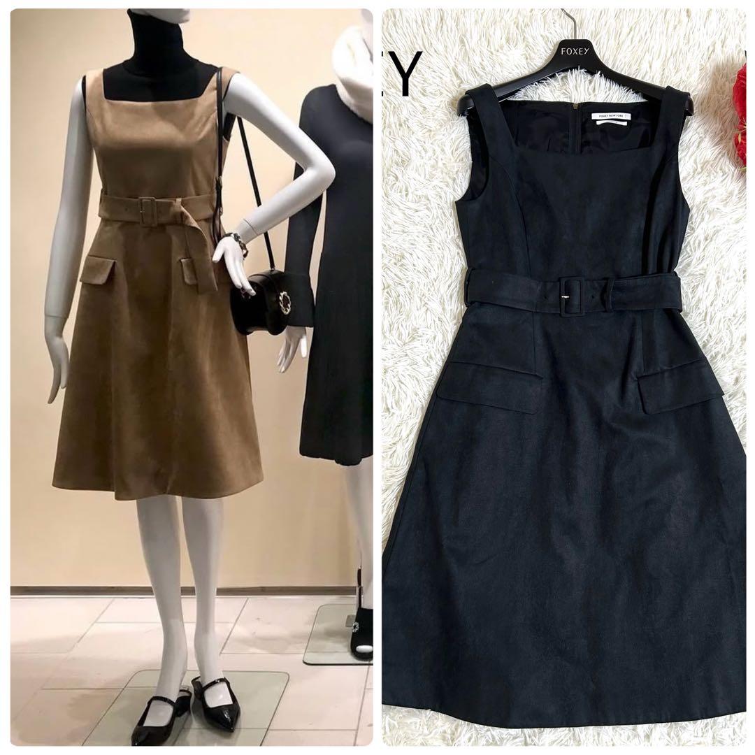 極美品✨2020年 フォクシー 定価7.4万✨ロゴジップ✨スエード ワンピース